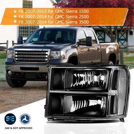 LBRST Headlight Assembly for GMC Sierra 1500 2007-2013 Black Housing Clear Reflector Clear Lens Driver and Passenger Side Headlamp
