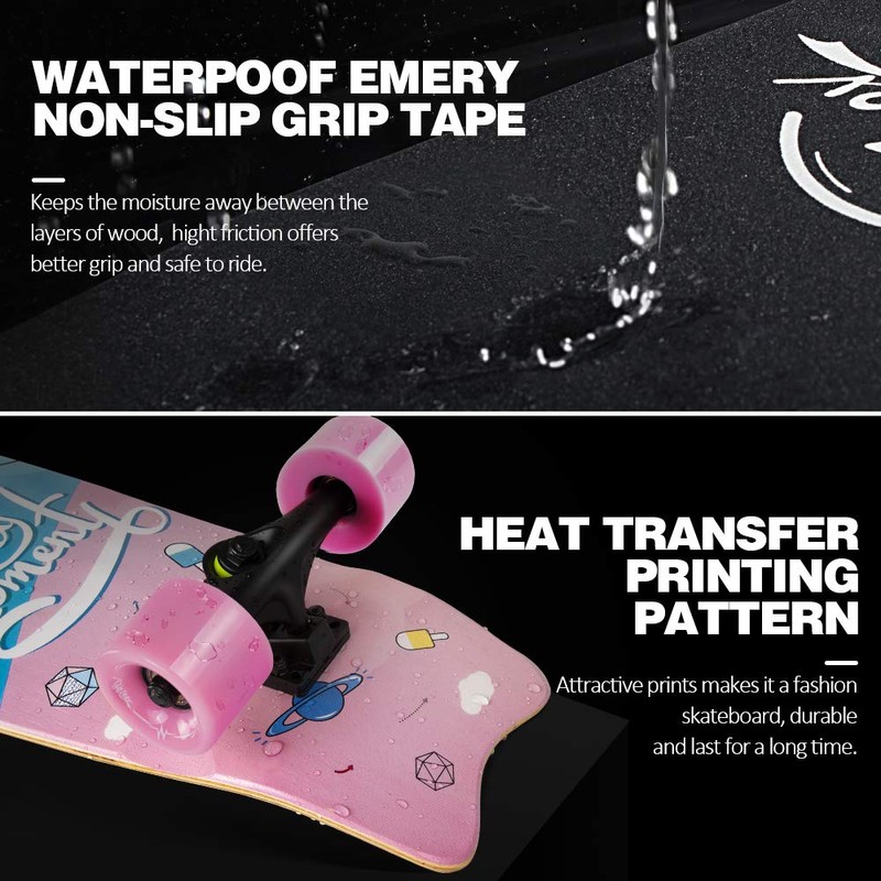 BELEEV Cruiser Skateboards for Beginners, 27 Inch Complete Skateboard for
