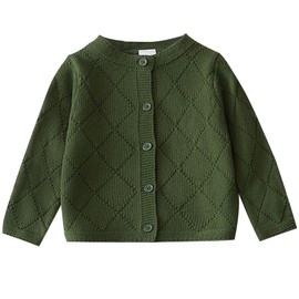 CVXV Baby Girls' and Toddler Long Sleeve Cardigan Button Up Sweater Knit Sweatershirts Jacket,Army Green,9-12 Months
