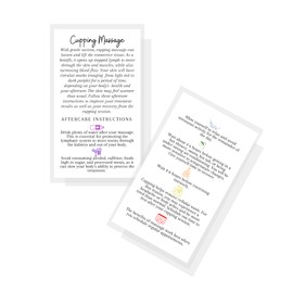 Cupping Massage Therapy Aftercare Cards | 50 Pack | Size 2x3.5" inch Business Card | White with Rainbow Color Icons Design