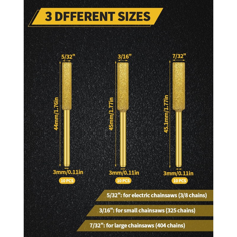 30 Pcs Gold Diamond Chainsaw Sharpener Bits, High Hardness Titanium