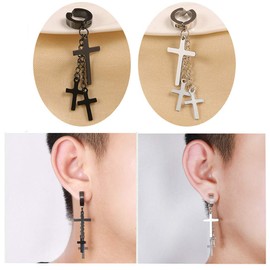 2 Pairs Women's Men's Creole Earrings Cross Earrings Stainless Steel Huggie Hoop Earrings Chain Earrings Graduation Easter Christmas, Stainless Steel