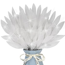 16 Pcs Artificial Glitter Leaves 13.8 Inch Fake Plants Flower Branches Leaf Christmas Tree Picks Sparkling Fillers Sprays for Xmas Wreath Garland DIY Crafts Home Holiday Arrangement Decor (16, White)