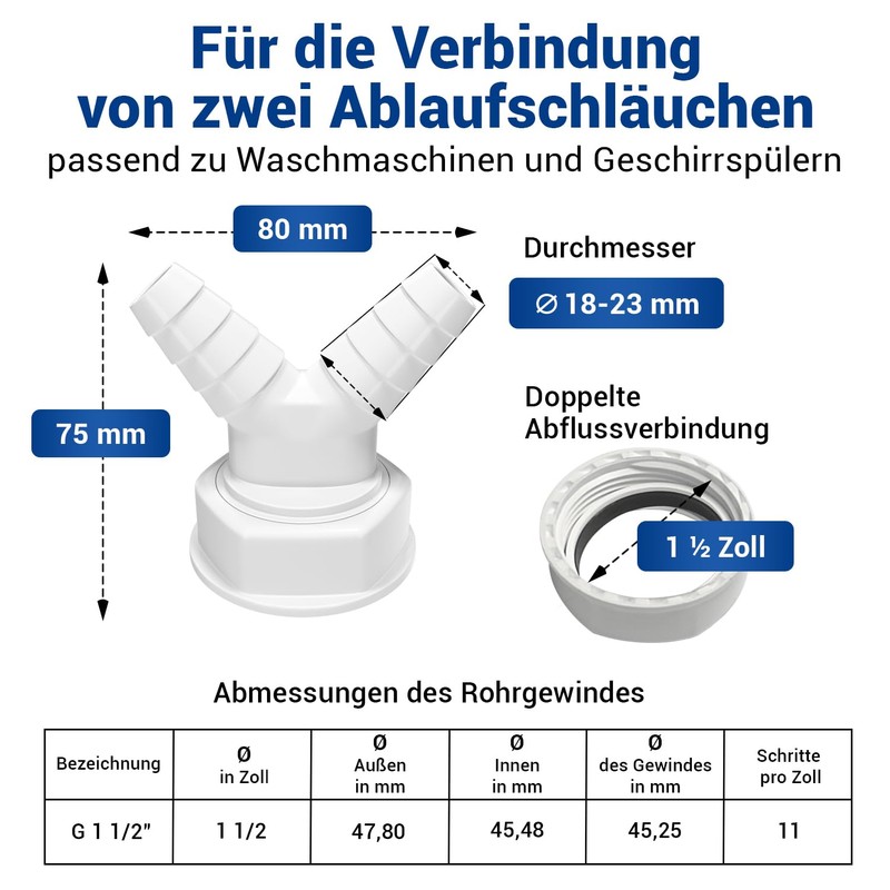 VIOKS Washing Machine Drain Adapter with Pipe Thread Dimensions 1