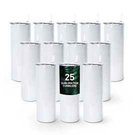 AGH 25 Pack 20oz Sublimation Tumblers Straight Skinny Tumblers Bulk, Stainless Steel Vacuum Insulated Tumbler with Lids & Straws, Double Wall Sublimation Blanks Coffee Tumblers…