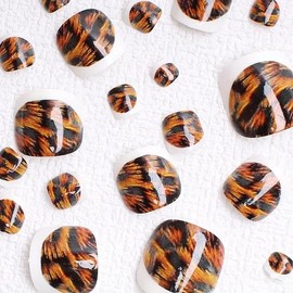 Toenails Press on Short Square Fake Toe Nails with Leopard Print Designs White French Tip False Toe Nails Full Cover Glossy Stick on Toe Nails Artificial Acrylic Fake Toe Nails for Women 24Pcs