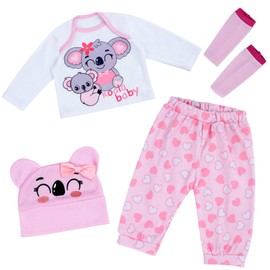 BABESIDE 4 PCS Reborn Baby Doll Clothes 20 Inch Koala Pattern Outfit Accessories Set for 17-22 Inch Baby Dolls Girls Baby Clothing with Hat, Pink