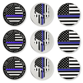 PinMart’s Thin Blue Line Bundle Pack of 9 Golf Ball Markers - Golf Accessories for Men and Women – United States Police and American Flag Magnetic Golf Ball Markers Set of 9 Markers