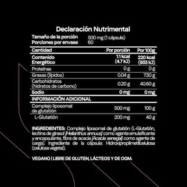 Glutatión Liposomal 500 mg | L-Glutatión Reducido Alta Absorción | Certificado FST | Antioxidante Celular | 60 Cápsulas | 2 Meses