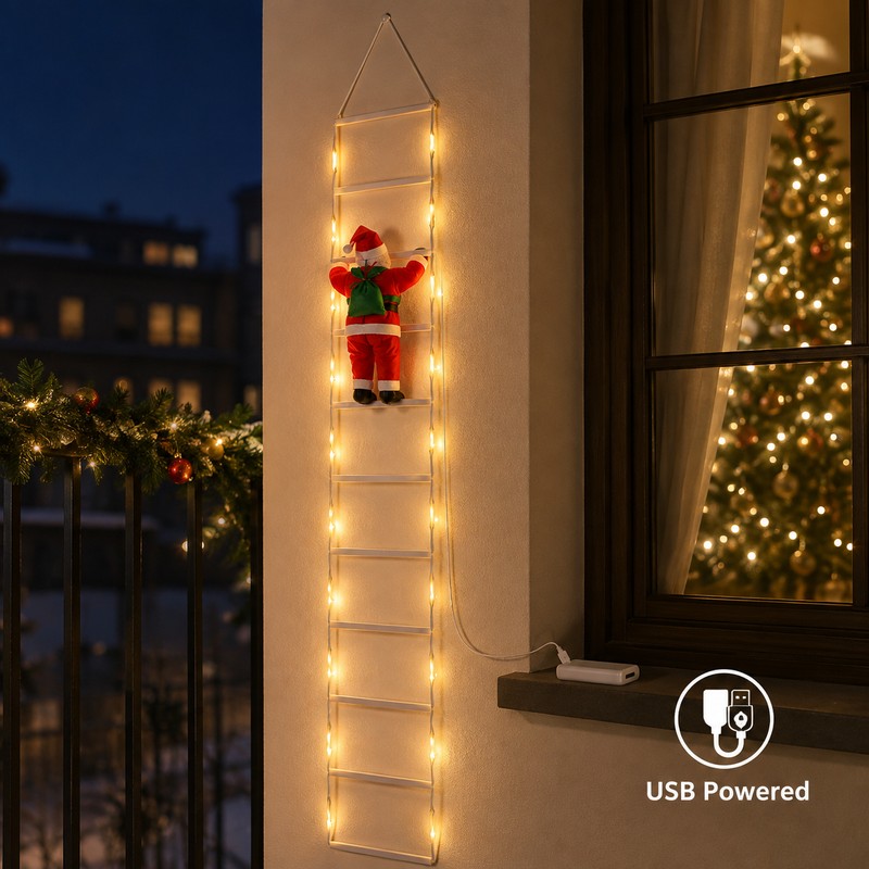 Climbing Santa Claus Christmas Decoration with Warm LED Lights &