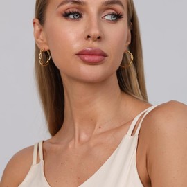 RANKEEF Gold Hoop Earrings for Women 14k Real Gold Lightweight Large Thick Twist Earrings for Women