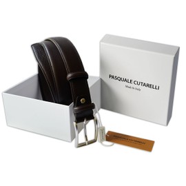 PASQUALE CUTARELLI Mens Plain Smooth Italian Dress Leather Belt Dark Brown XX-Large 44 Inches
