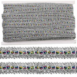 CABODYALS 20M 1/2 Inch Metallic Braid Lace Trim Silver Sequin Colorful Woven Braided Ribbon Glitter Fabric Upholstery Gimp Trimming for Jewelry Making Sewing Curtain Slipcover Craft Home Decor Supply