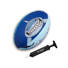 Ram Rugby Shark Squad Trainer Rugby Ball & Mini Pump - Available in Size 5, 4, 3, & 1 (Mini) - For Kids & Adults - 7 Crazy Fun Designs - Club Quality Training Rugby Ball – Great