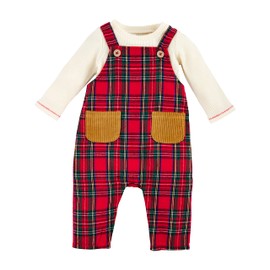 Mud Pie Baby Boy Tartan Plaid Overalls, Red, 6-9 Months