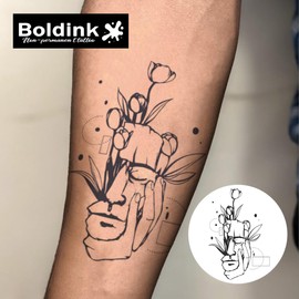 Boldink Temporary Tattoos, semi permanent tattoos, 15-day long lasting tattoo sticker, waterproof and anti-reflective, unique design(Broken portrait and flowers)