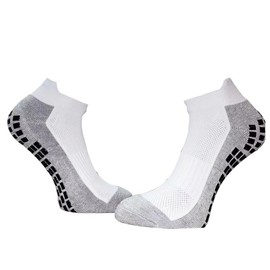 Anti slip Grip Socks (4 Pairs), Ankle Protect Athletic Workout Sock, Extra Friction at Home, Soccer, Yoga, Tennis Training, One Size 38~47 (Cotton, White+Grey - 4 Pairs)