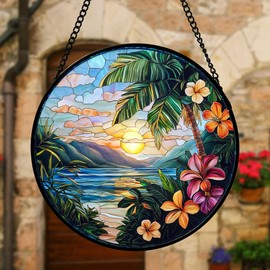 DASTOLL Stained Glass Window Hanging, Colorful Landscape Suncatcher for Doors Home Sun Catchers Decoration and Christmas, Mother's Day Birthday Gifts for Women, Men, and Mom 7.8 in