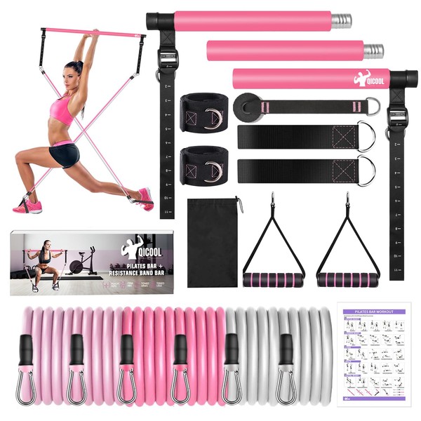 Pilates Bar Kit with Resistance Bands,Qicool Pilates Resistance Bands Exercise