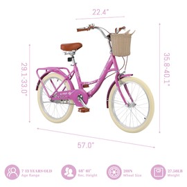 SAHISTCT Girls Bike with Basket, Kids Bicycle for Boys & Girls Ages 7-13 Years Old, 20 Inch Children Bicycles with Kickstand, Multiple Colors