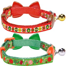 Blueberry Pet Pack of 2 Cat Collars, Holiday Fun Celebration Finale Adjustable Breakaway Cat Collar with Bow Tie & Bell, Neck 9"-13"