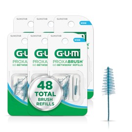 GUM Proxabrush Go-Betweens Refills - Wide - Compatible with GUM Permanent Handle - Reusable Interdental Brushes - Soft Bristled Dental Picks, 8 Count (Pack of 6) 48 Total