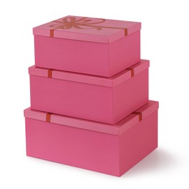 Soul & Lane Pink Valentine's Day Gift Boxes for Presents, Set of 3 Blush Sparkle Cardboard Storage, Large Decorative Keepsake Boxes with Lids for Gifts, Clothing, Decoration