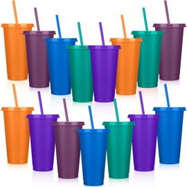 Bokon Tumbler with Straw and Lid Bulk 24 oz Reusable Plastic Cups with Lids and Straws Water Bottle Travel Mug Cup Tumblers Bulk for Cold Hot Drinks Parties Birthdays Adults