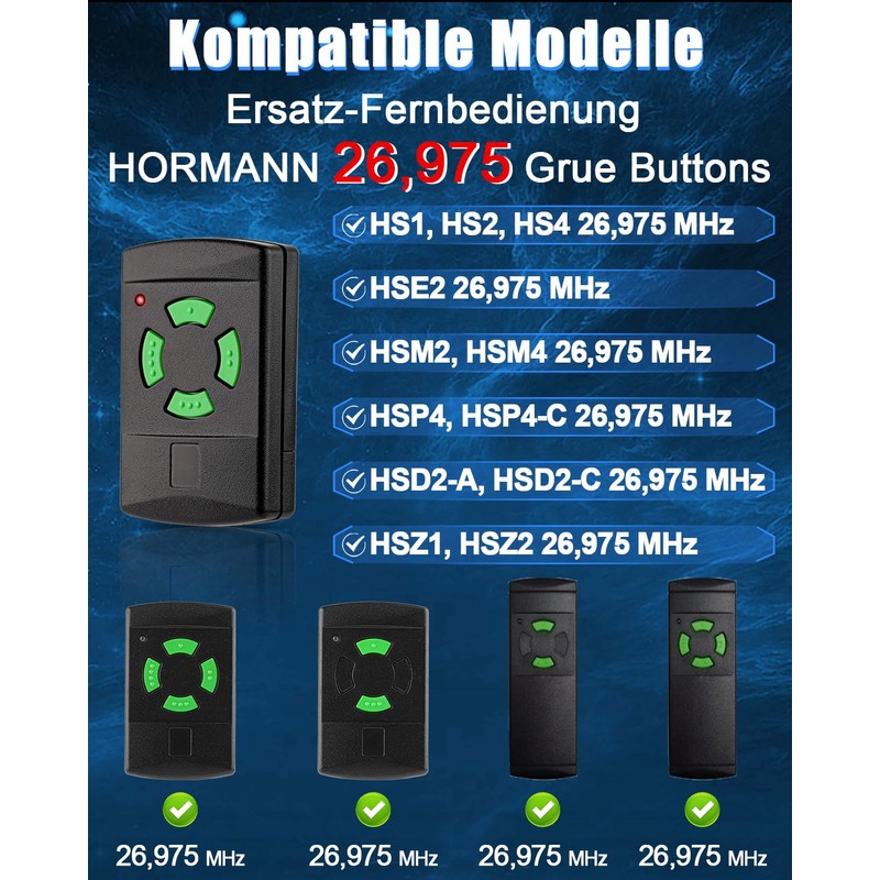 Selridasia 26.975 MHz Garage Door Remote Control Replacement for Hörmann