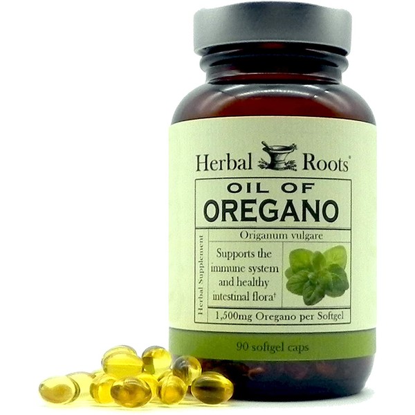Herbal Roots Oil of Oregano - Made from Mediterranean Oregano Oil - 90 Easy to Swallow Softgel Capsules - Extra Strength 150 mg - Made in The USA