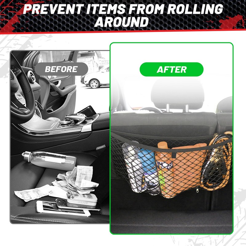 RED WOLF 2 Pcs Universal Elastic Mesh Netting Car Pouch
