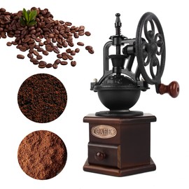 Coffee Grinder,Wooden Coffee Bean Grinder Manual Coffee Grinder Roller, Antique Coffee Mill with Cast Iron Hand Crank for Making Mesh Coffee, Decoration, Best Gift (Brown (six deformation base))