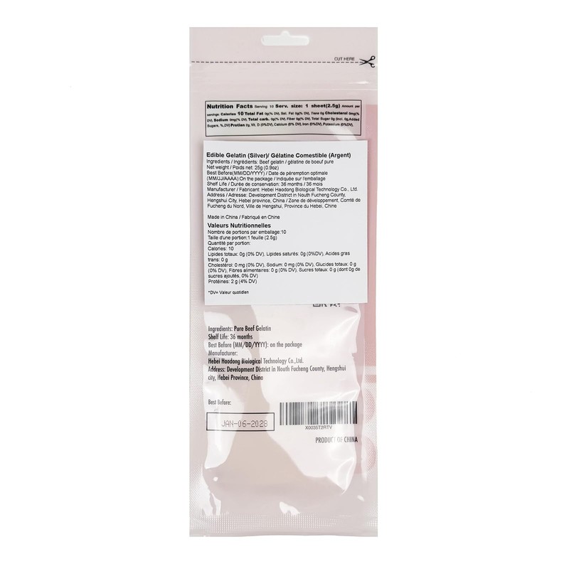 HAODONG Silver Gelatin Sheets - 180 Bloom Beef Leaf Gelatin