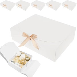 BAIWOLF Paquete de 5 Cajas de Regalo con Tapas, 27x20x8cm, Cajas de Regalo de Papel, Caja de Regalo con Lazo de Satén, Cajas de Propuesta de Dama de Honor, con Bodas y Fiestas, Baby Shower, Boda, Navidad, Cumpleaños