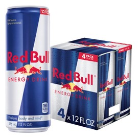 Red Bull Energy Drink with 114mg Caffeine plus Taurine & B Vitamins, 12 Fl Oz, Pack of 4 Cans