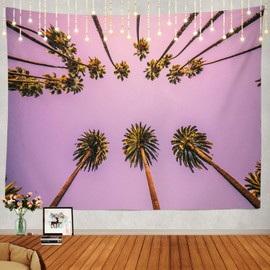 Shrahala Palm Trees Tapestry, Los Angeles California Beach at Sunset Wall Hanging Large Tapestry Psychedelic Tapestry Decorations Bedroom Living Room Dorm(39.4 x 59.1 Inches, Pink Blue Violet)