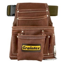 Graintex PL45S 10 Pocket Nail and Tool Pouch Suede Leather with 2" Webbing Belt
