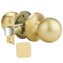 10 Pack Interior Door Knob No Lock, Gold Door Knobs for Closet/Hallway, Passage Door Knobs Without Key, Round Door Handle for Left/Right Sided Doors