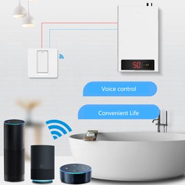 Intelligent WiFi Hot Water Switch, Voice Control, Smart Boiler Wall Switch with Timer, Remote Control Switch, Compatible with Google Assistant and for Smart Life App (White)