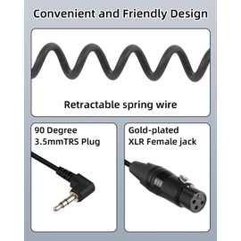 YANBORONSN 90 Degree Gold Plated 3.5mm to XLR 3Pin Male Coiled Cable 1/8" Jack TRS Stereo Male to XLR 3Pin Audio Cable for Microphones, Mobile Phones, MP3 Players (Male to Female)
