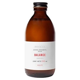 Aceite corporal de aromaterapia BALANCE, enfocado al balance hormonal. Contiene salvia, geranio y bergamota. Ingredientes 100% Naturales. 240ml.