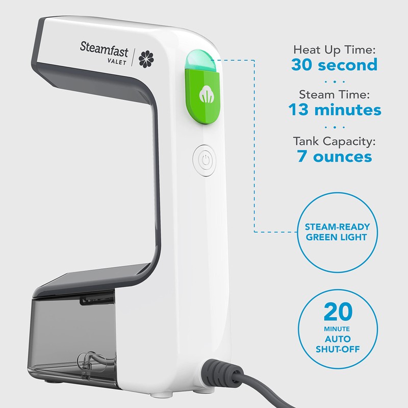 Steamfast VALET Handheld Garment Steamer, Chemical-Free, Removable Tank, Quick Heat-Up