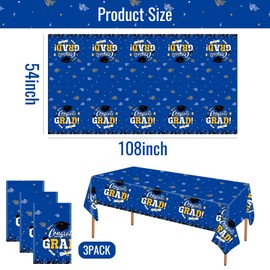 STARSIDE Set of 3 Plastic 2025 Graduation Tablecloth,54"x108" Graduation Party Table Decorations,Gongrats Grad Disposable Tablecovers for Congrats Grad Party Supplies (Blue)