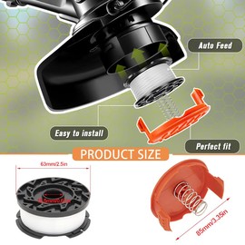 Ershengsan Bekasa AF-100-3ZP & A6481 - Bobine di ricambio per decespugliatore nero, confezione da 6 bobine di ricambio per decespugliatore serie GL280, con tappo e molla (RQX-bd-3xz+1hgz+1th-1)