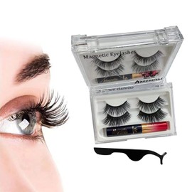 Amzmam Magnetic Eyelashes with Eyeliner Kit ，Natural Looking False Eyelashes ，5 Magnet Lash Band Magnetic Eyeliner,Waterproof, Long Lasting,Easy to Wear.