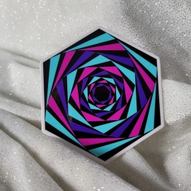 Moonlight Jade STKR083 Twisted Hexagon Black Aqua Magenta Purple Twists Shaped Sticker Illusion