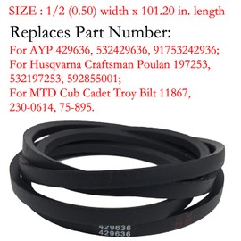 RTPOWER Replacement 429636 197253 Mower Deck Belt for Craftsman Husqvarna Poulan AYP 532429636 598559101 592855001 YTH18542 YTA18542 YTH22V42 YTH20K42 / Aramid Cord / 101.20 inches
