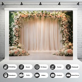 Mitivcati Wedding Ceremony Backdrop, 10x8ft Pink and White Flowers, Vinyl Material, Perfect for Photography Studio, Occasion Type: Wedding, Party, Newborn, Children, Pets, Still Life