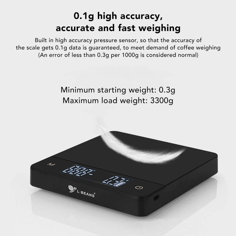 2kg Electronic Coffee Scale ABS PC 1200mah LED Display Rechargeable