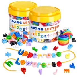556 Pcs Lacing Letters Beads, Uppercase and Lowercase Alphabet Learning Toys, 10 Color Rainbow Alphabet Beads with 36 Laces, Preschool & Home Educational Toy for Kids Ages 3+, Back to School Supplies